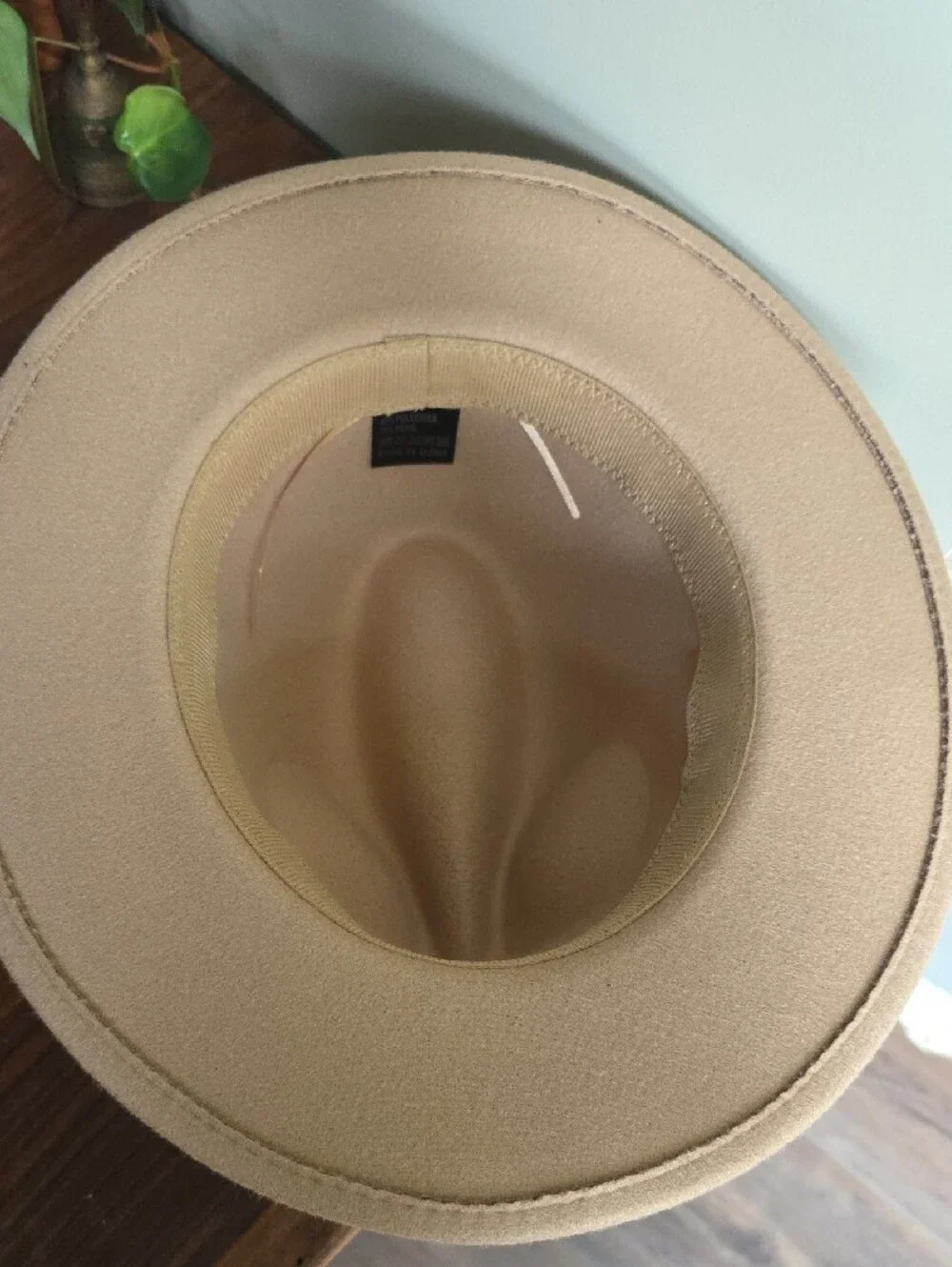 Beige Wool Felt Fedora Hat with Brown Band